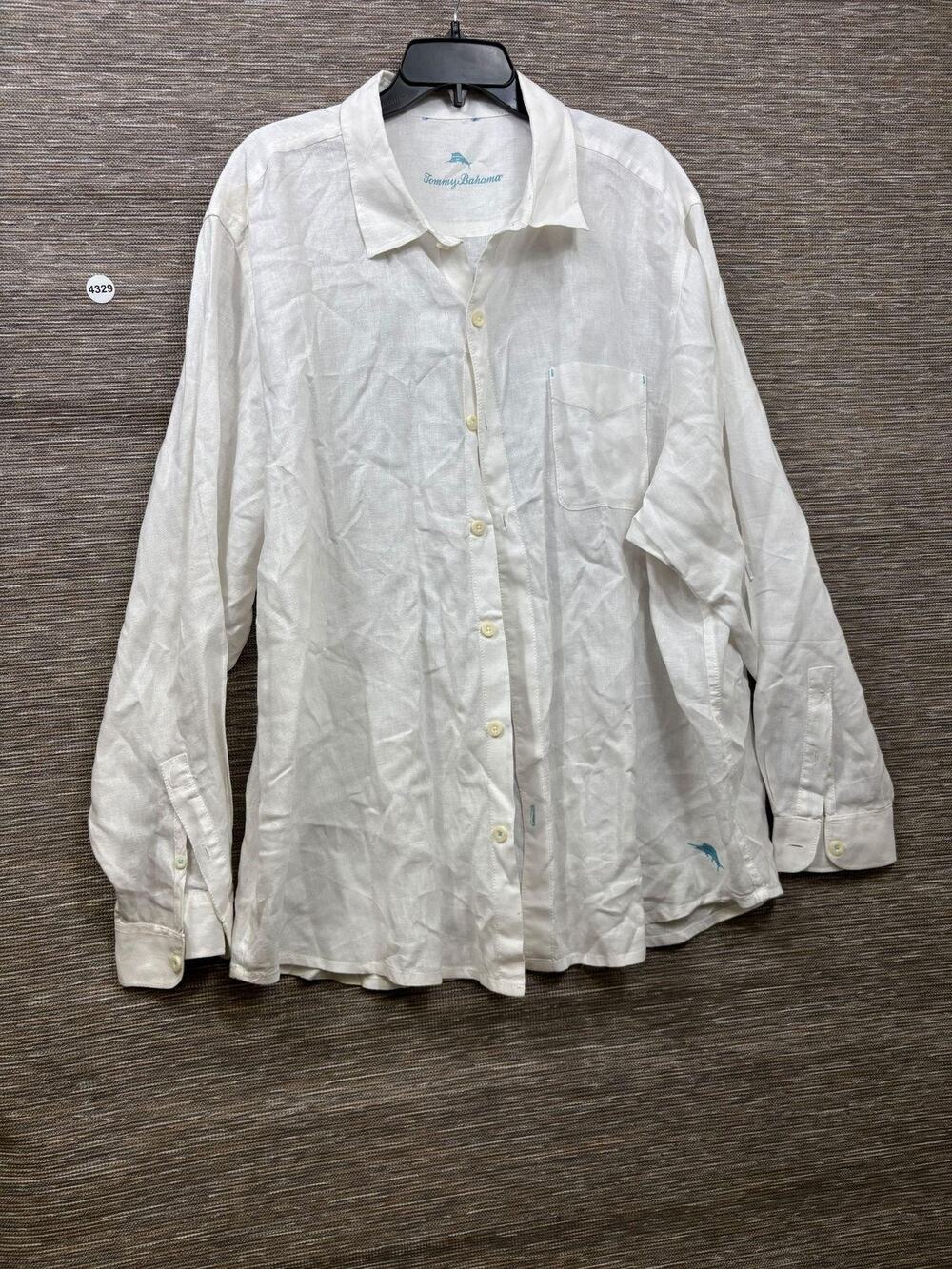 Tommy Bahama Shirt Mens 2XL White Linen Button Up Long Sleeve Casual Relaxed Fit
